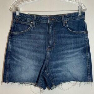 Wrangler Womens High Rise Cowboy Short Dark Wash Raw Hem Sz 29 NWT Festival Boho